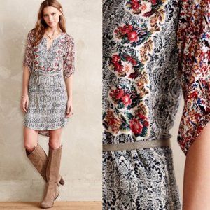 Anthropologie TINY Perenne Mixed Floral Print Shirt Dress Women's XS Boho Chic.